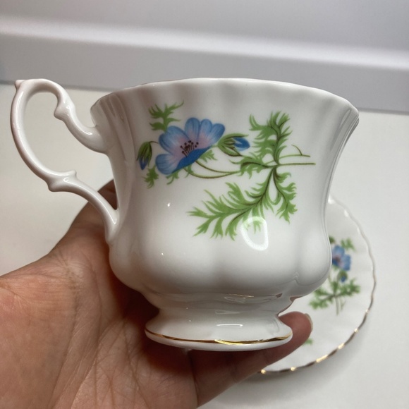 RICHMOND China, England - BLUE POPPY Pattern - CUP & SAUCER Set - Gold trim - Picture 5 of 10